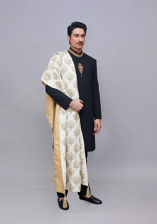 Classic Black Traditional Sherwani with Hand Embroidery