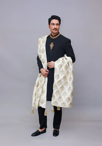 Classic Black Traditional Sherwani with Hand Embroidery
