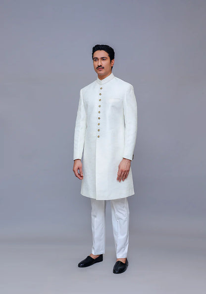 Classic White Raw Silk Sherwani