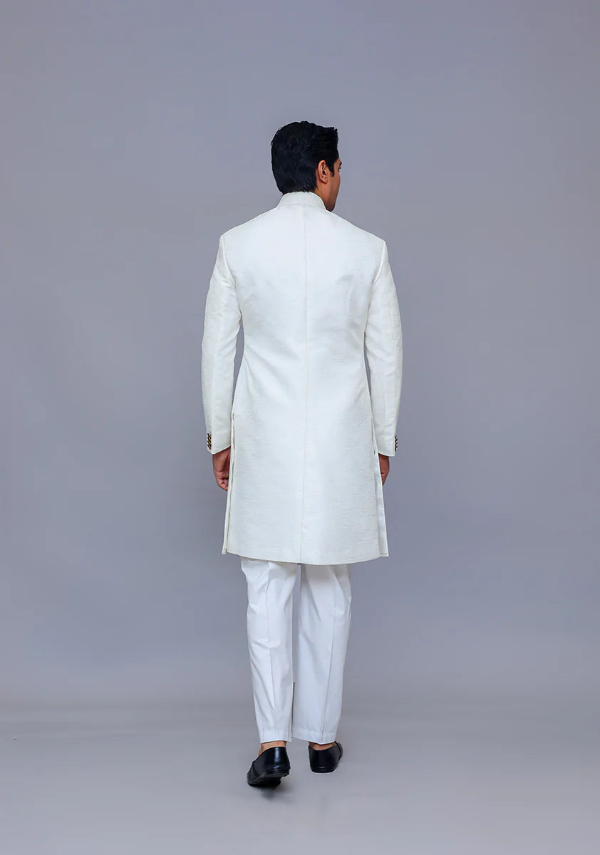 Classic White Raw Silk Sherwani