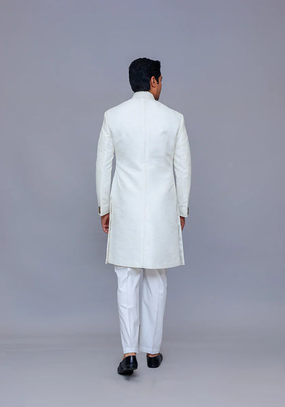 Classic White Raw Silk Sherwani