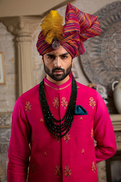 Pink All Over Embroidered Bundi