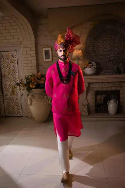 Pink All Over Embroidered Bundi