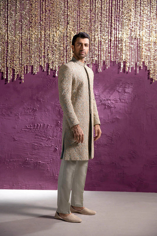 Sage Green All Over Embroidered Sherwani
