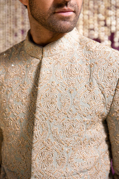 Sage Green All Over Embroidered Sherwani