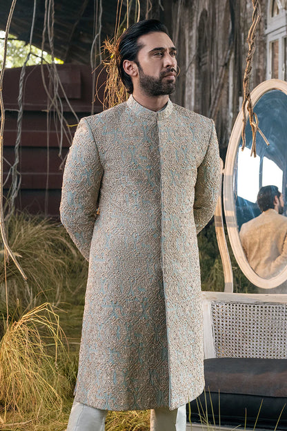 Sage Green All Over Embroidered Sherwani