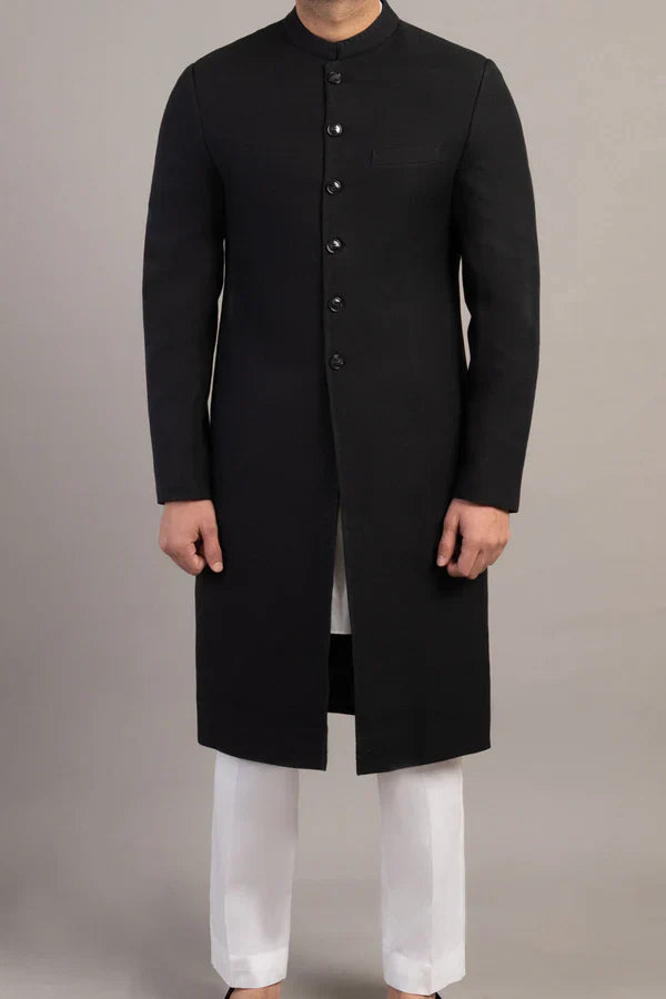 Jet Black Sherwani for Men – Premium Designer Wedding Sherwani for Groom, Reception & Festive Wear