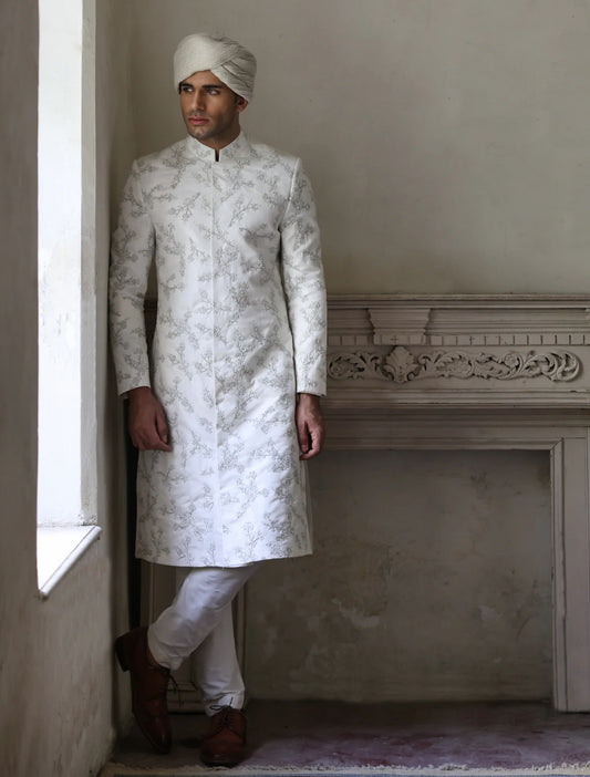 White All Over Heavy Embroidered Sherwani