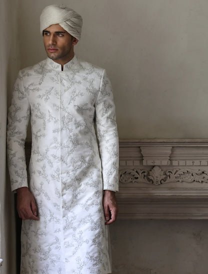 White All Over Heavy Embroidered Sherwani