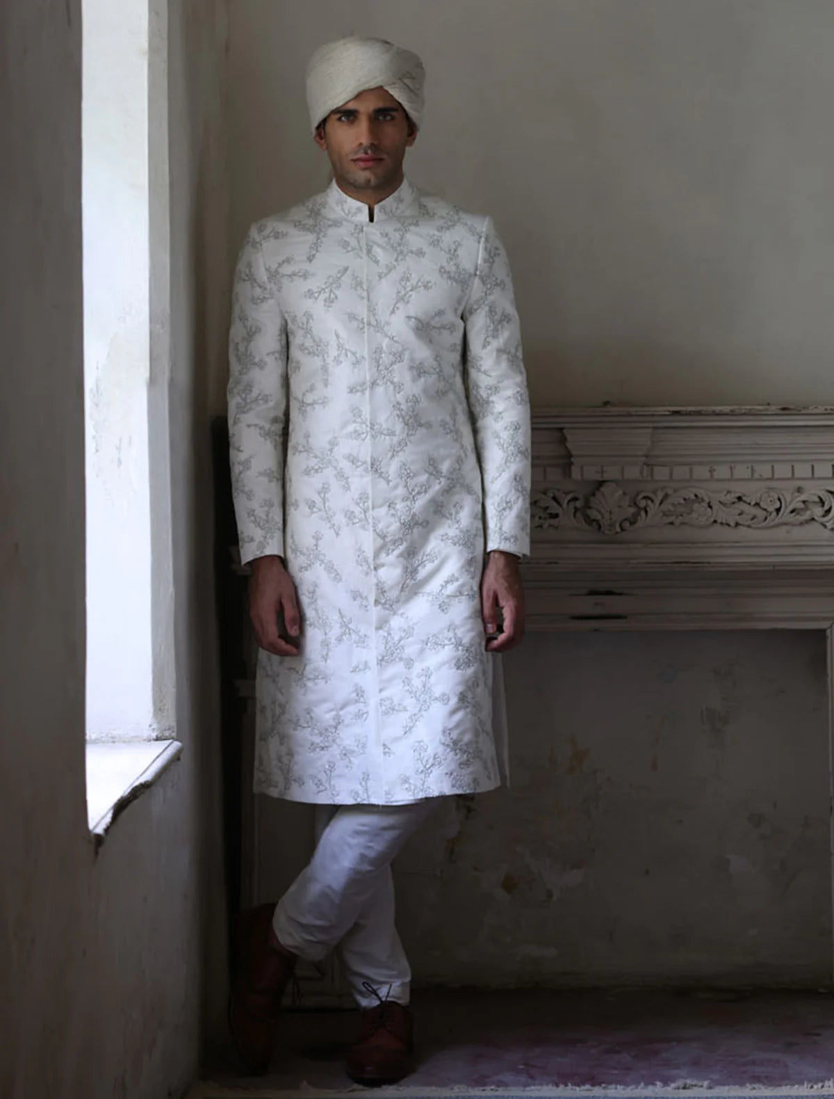 White All Over Heavy Embroidered Sherwani