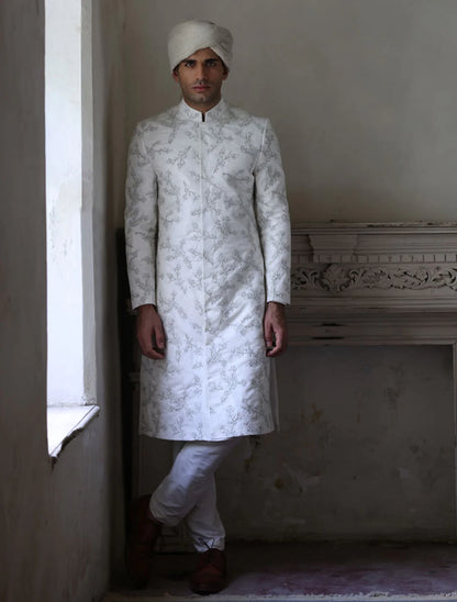 White All Over Heavy Embroidered Sherwani