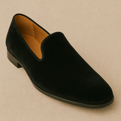 Solid Suede Black Velvet Loafers