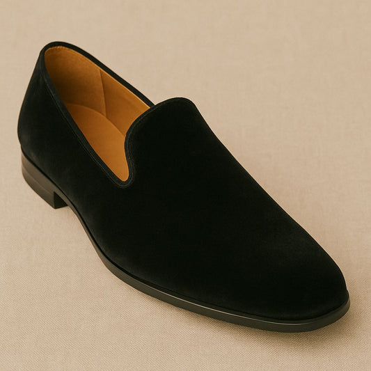 Solid Suede Black Velvet Loafers
