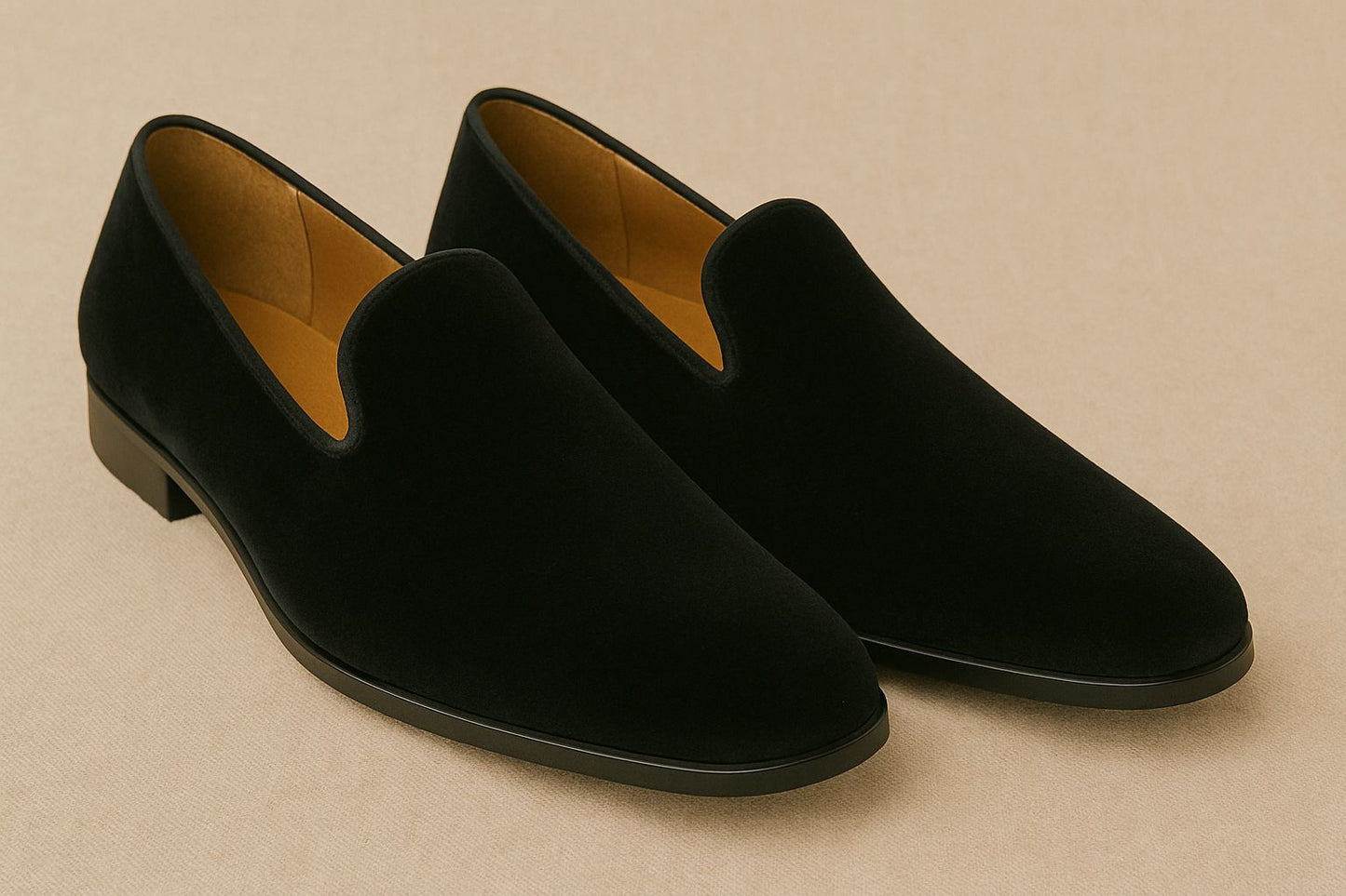 Solid Suede Black Velvet Loafers