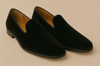 Solid Suede Black Velvet Loafers
