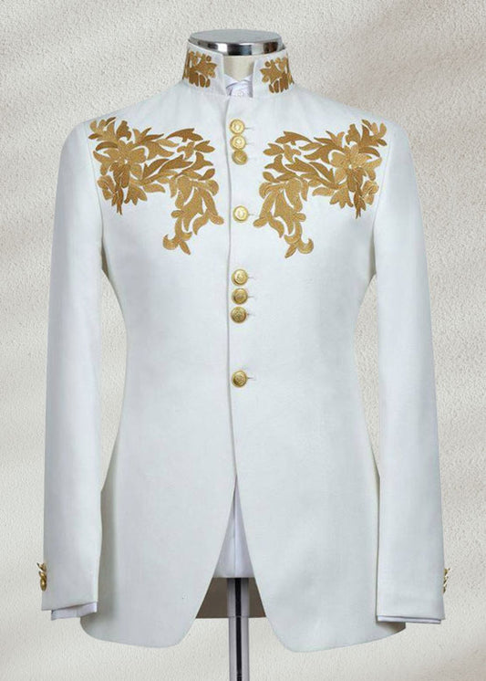 White Bandhgala with Floral Embroidery | Elegant Ethnic Jacket for Men