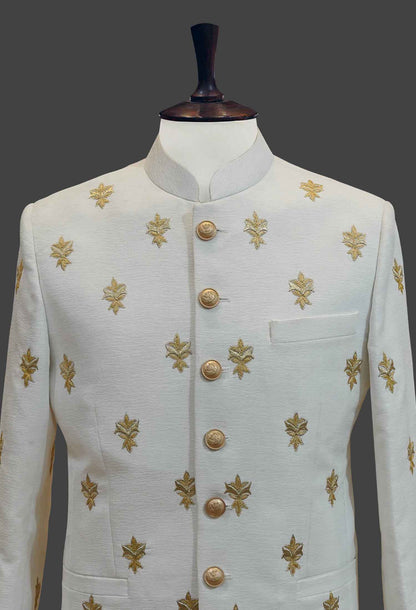 White Bandhgala with Hand Embroidery | Classic Ethnic Jacket for Men