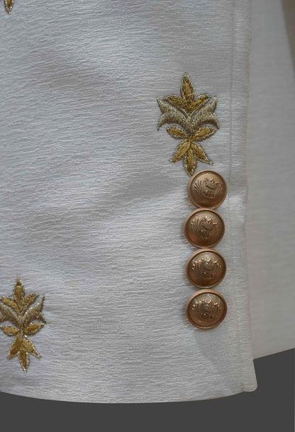 White Bandhgala with Hand Embroidery | Classic Ethnic Jacket for Men