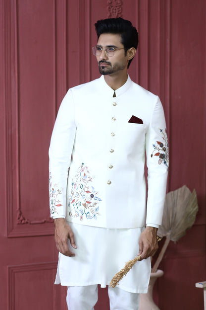 White Floral Embroidered Bandhgala