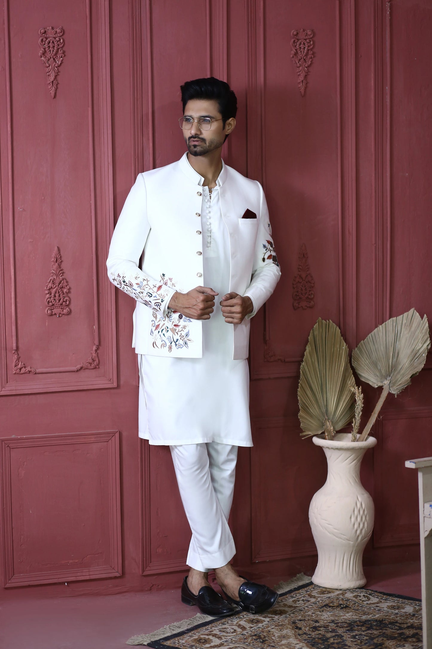 White Floral Embroidered Bandhgala