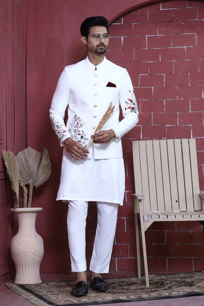 White Floral Embroidered Bandhgala