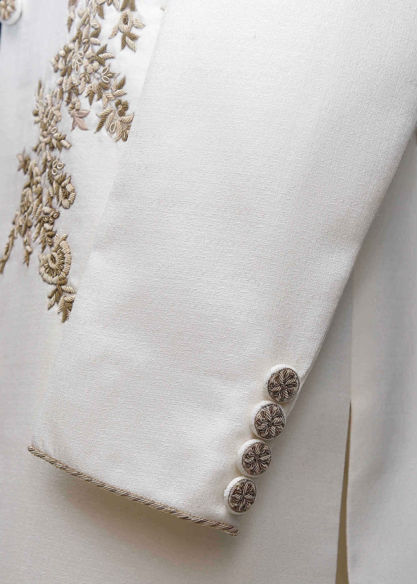 White Raw Silk Sherwani with Floral Embroidered
