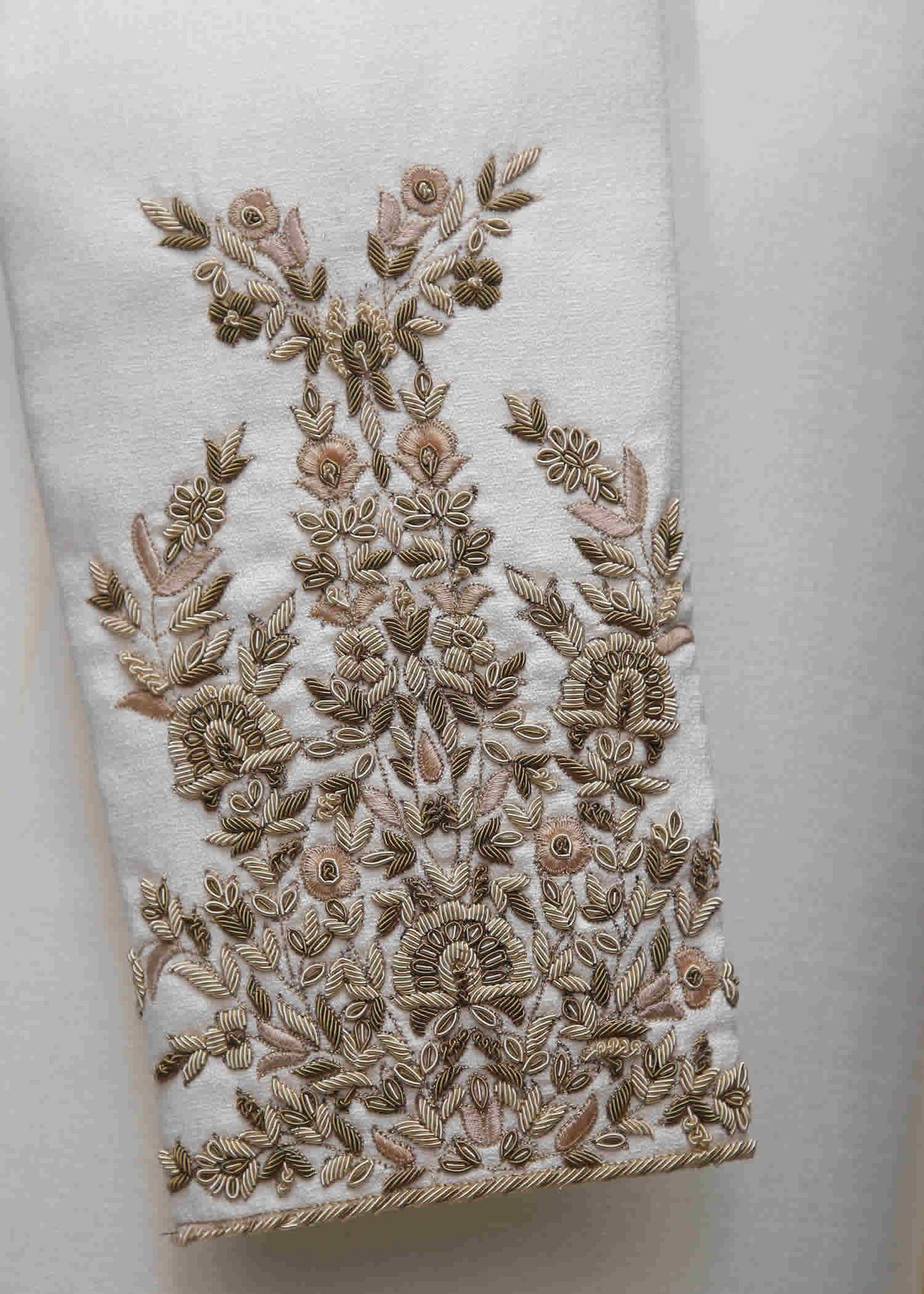 White Raw Silk Sherwani with Floral Embroidered