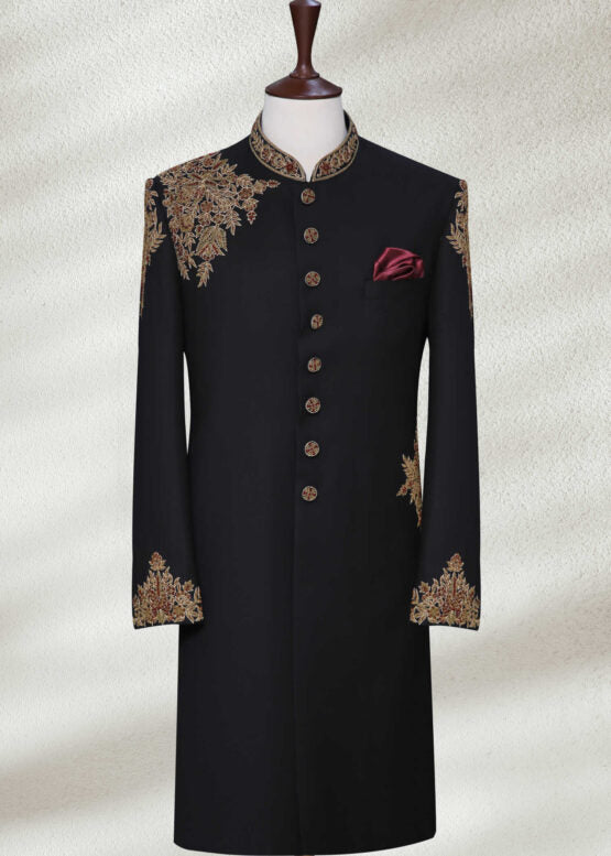 Black Wedding Sherwani with Zari Work