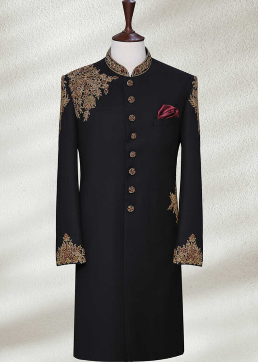 Black Wedding Sherwani with Zari Work